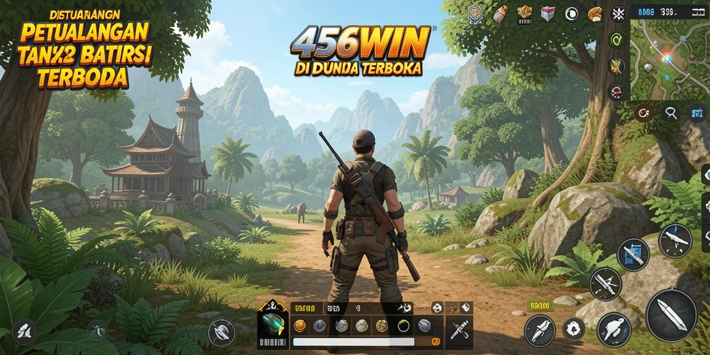 Screenshot gameplay 456WIN menunjukkan petualangan di dunia terbuka yang kaya.