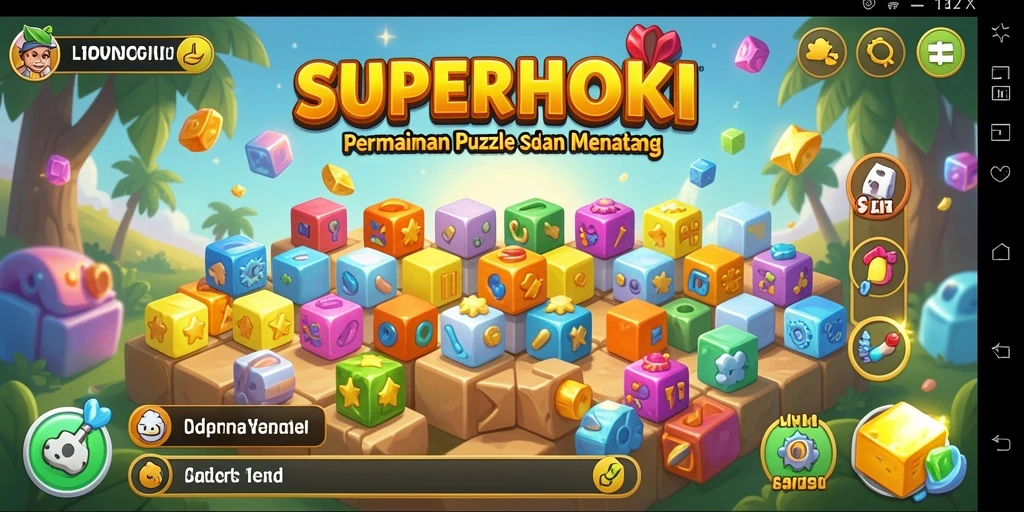 Tampilan gameplay SUPERHOKI yang menantang dan penuh warna.