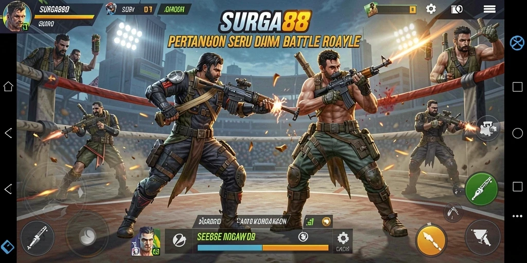 Tangkapan layar gameplay SURGA88 yang mendebarkan di Battle Royale.