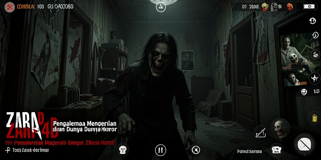 Screen utama ZARA4D menampilkan gameplay horor yang penuh ketegangan.